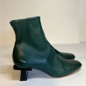 Tory Burch Dark Green Block T Heel Ankle Boots Size 7M